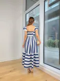 Summer Women elegant Off Shoulder stripe Strap Dress