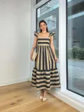 Summer Women elegant Off Shoulder stripe Strap Dress