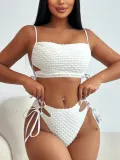 Women Solid Color Sexy Drawstring Two Piece Bikini Swimsuit