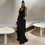 Summer Women's Halter Neck V Neck Maxi Dress Slim Low Back Sexy Pleated Chic Dress