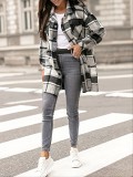 Women autumn and winter long-sleeved plaid Turndown Collar jacket