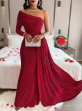 Summer Casual Sexy Women's Solid Color Slash Shoulder Slim Waist Long Dress