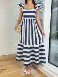 Summer Women elegant Off Shoulder stripe Strap Dress