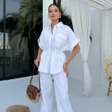 Women's Cargo Style Drawstring Pocket Shirt Pants Two-Piece Set