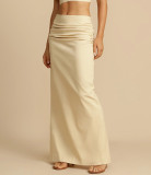 Spring Summer Turndown Collar Sleeveless Top Long Skirt  Casual Two-Piece Set