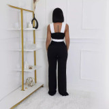 Sexy Color Block Stretch Wide Leg Zipper Jumpsuit