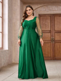 Autumn Winter Plus Size Dress Satin Long Sleeve Square Neck Party Wedding Long Dress