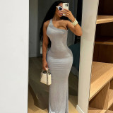 Women summer one-shoulder sleeveless Backless dress