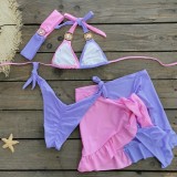 Women Solid Patchwork Bikini Bikini Short Skirt Three-Piece Swimwear