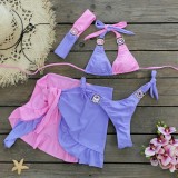 Women Solid Patchwork Bikini Bikini Short Skirt Three-Piece Swimwear