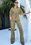 Women's Cargo Style Drawstring Pocket Shirt Pants Two-Piece Set