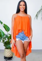 Women's Summer Fashion Solid Color Sleeveless Chiffon Holidays Style Lace-Up Strap Top