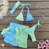 Women Solid Patchwork Bikini Bikini Short Skirt Three-Piece Swimwear