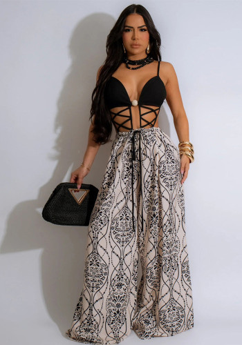 Sexy Strap Lace-Up Loose Wide Leg Women's Jumpsuit