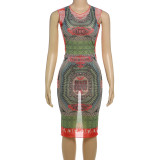 Women summer printed sleeveless dress