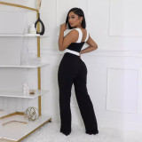 Sexy Color Block Stretch Wide Leg Zipper Jumpsuit