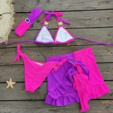 Women Solid Patchwork Bikini Bikini Short Skirt Three-Piece Swimwear