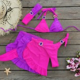 Women Solid Patchwork Bikini Bikini Short Skirt Three-Piece Swimwear