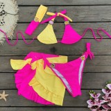 Women Solid Patchwork Bikini Bikini Short Skirt Three-Piece Swimwear