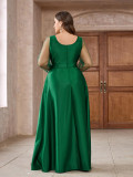 Autumn Winter Plus Size Dress Satin Long Sleeve Square Neck Party Wedding Long Dress