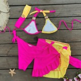 Women Solid Patchwork Bikini Bikini Short Skirt Three-Piece Swimwear