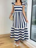 Summer Women elegant Off Shoulder stripe Strap Dress