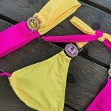 Women Solid Patchwork Bikini Bikini Short Skirt Three-Piece Swimwear