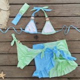 Women Solid Patchwork Bikini Bikini Short Skirt Three-Piece Swimwear