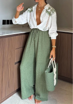 Spring Autumn Print Long Sleeve Single-Breasted Shirt Trousers Set Casual Loose Two-Piece Suit