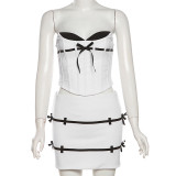 Women jacquard Lace-Up herringbone Strapless Top and Bodycon skirt two-piece set