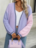 Women Chic Loose Patchwork Knitting Cardigan Sweater