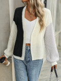 Women Chic Loose Patchwork Knitting Cardigan Sweater