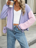 Women Chic Loose Patchwork Knitting Cardigan Sweater