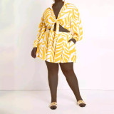 Plus Size Women Sexy Printed Top and Shorts Two-Piece Set