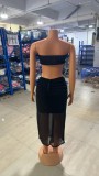 Summer women's sexy mesh See-Through skirt two-piece set