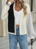 Women Chic Loose Patchwork Knitting Cardigan Sweater