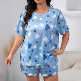 Plus Size Women Casual Summer T-shirt Shorts Pajama Set