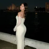 Women Summer Strapless Off Shoulder Patchwork Long Sleeve Sexy Mesh Dress