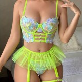 Women lace embroidery sexy lingerie two-piece set