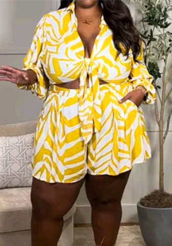 Plus Size Women Sexy Printed Top and Shorts Two-Piece Set