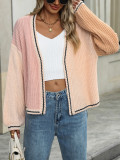 Women Chic Loose Patchwork Knitting Cardigan Sweater