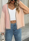 Women Chic Loose Patchwork Knitting Cardigan Sweater