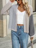 Women Chic Loose Patchwork Knitting Cardigan Sweater