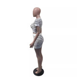 Women Striped Casual Top and Skirt Two-Piece Set