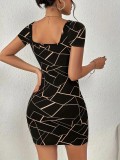 Women Square Neck Knitting Elegant Bodycon Dress