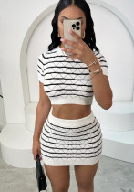Women Striped Casual Top and Skirt Two-Piece Set