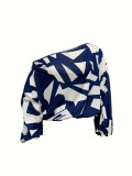 Women's Spring Summer Ladies Fashion Chic Print Loose Slash Shoulder Top