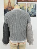 Women Chic Loose Patchwork Knitting Cardigan Sweater