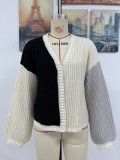 Women Chic Loose Patchwork Knitting Cardigan Sweater