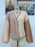 Women Chic Loose Patchwork Knitting Cardigan Sweater